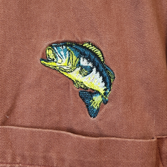 Woolrich Men's Red Button-Up Shirt with Fish Embroidery - Picture 2 of 7